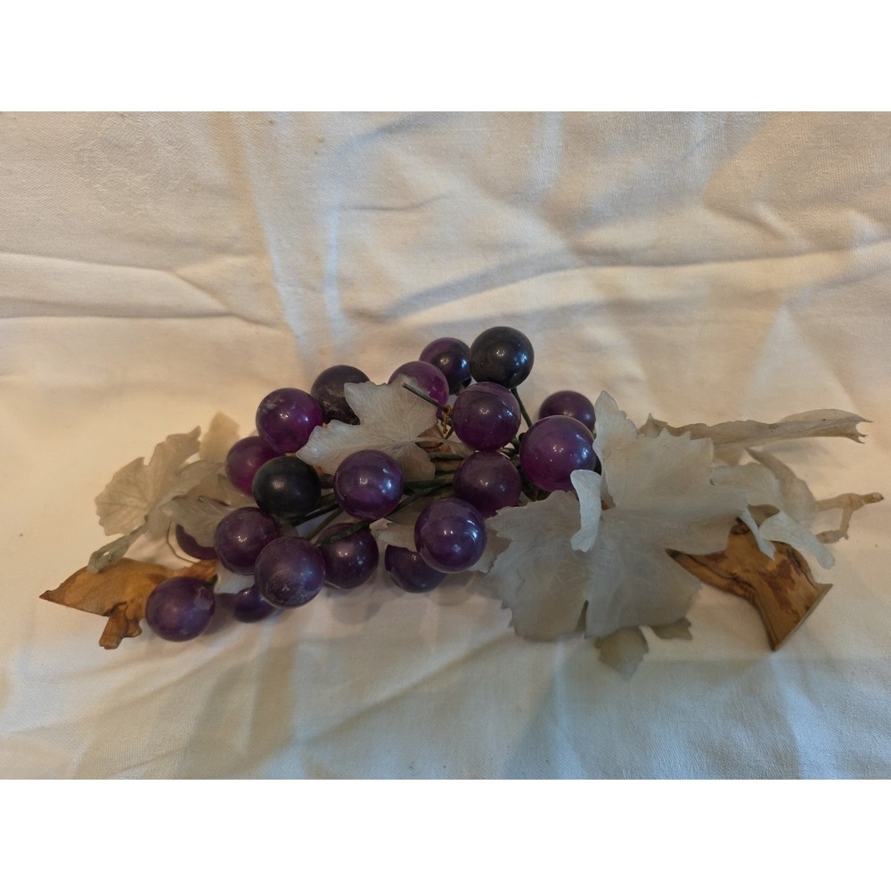 Lucite Grapes Vintage 1960 MCM  Driftwood Purple Bunch Cluster Faded Leaves